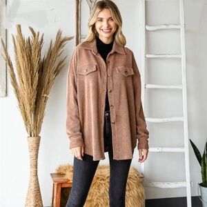 Cozy Brushed Waffle Oversized Shacket in Mocha Brown
